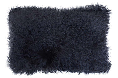 Bosie Real Fur Black Rectangular Cushion | Mongolian
