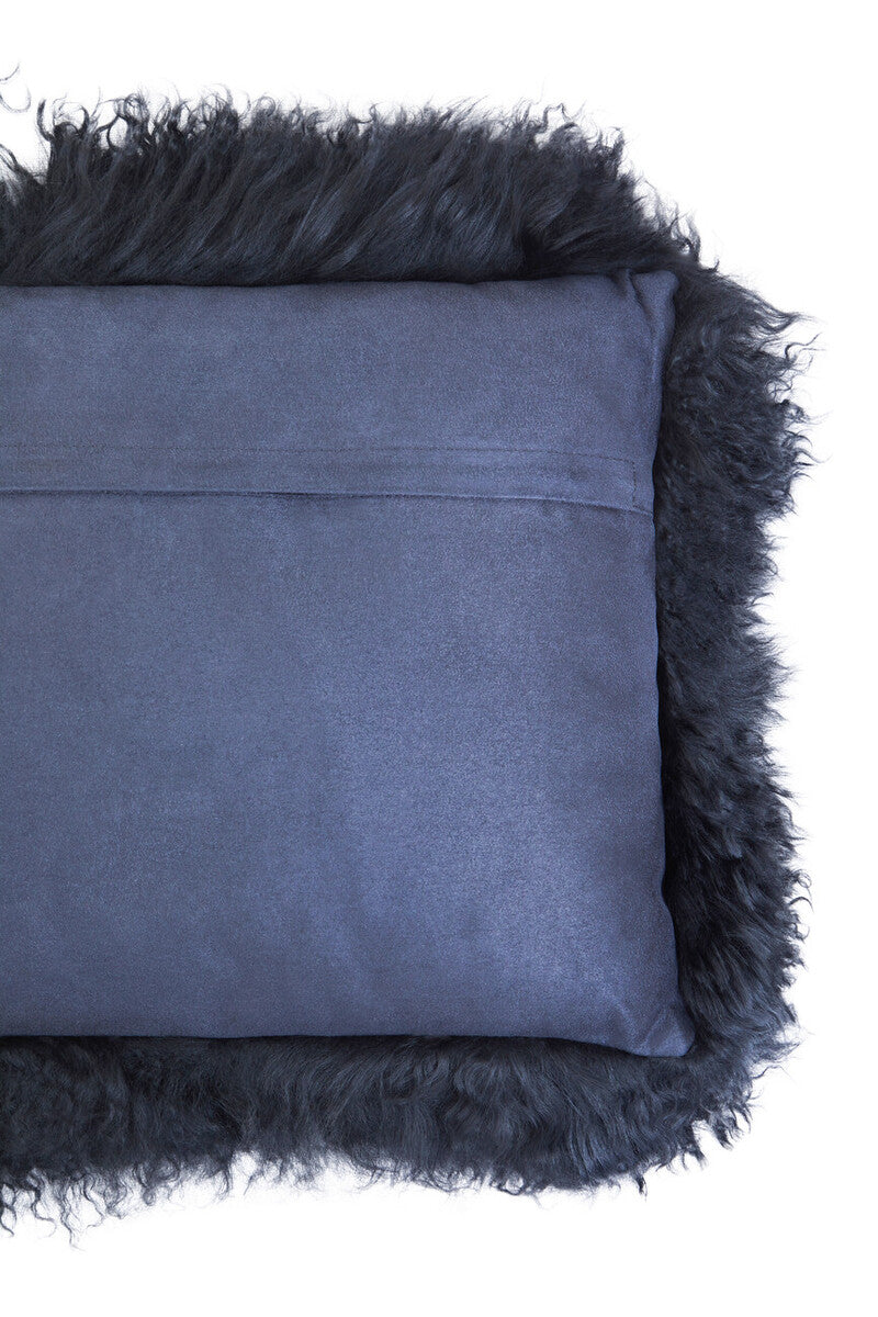 Bosie Real Fur Black Rectangular Cushion | Mongolian