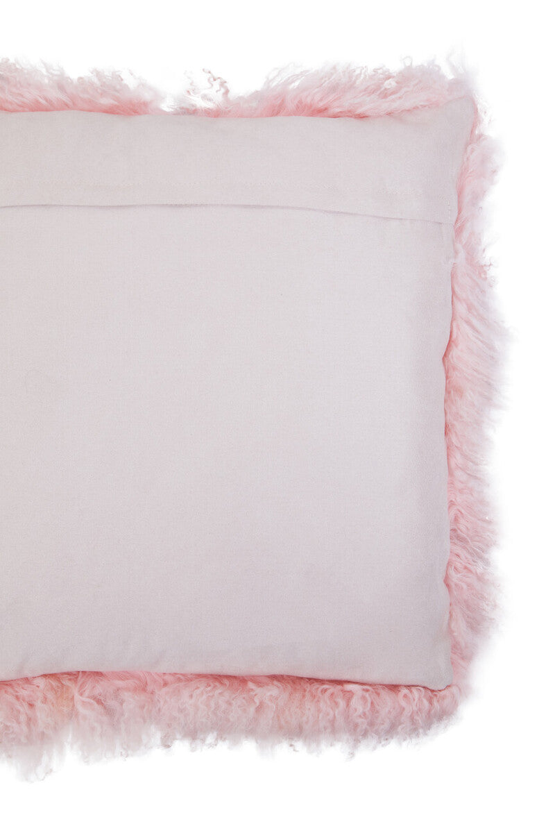 Bosie Real Fur Pink Square Cushion | Mongolian