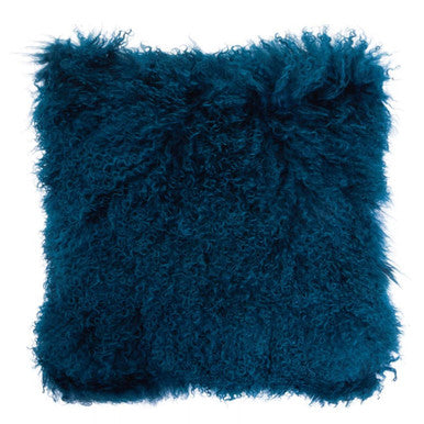 Bosie Mongolian Fur Teal Square Cushion