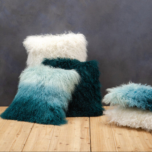 Bosie Real Fur Teal Square Cushion | Mongolian