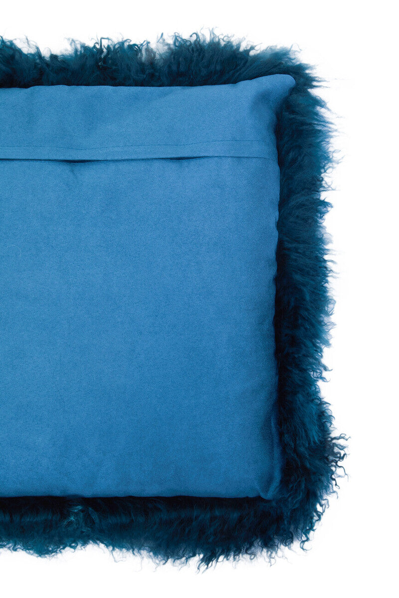 Bosie Real Fur Teal Square Cushion | Mongolian
