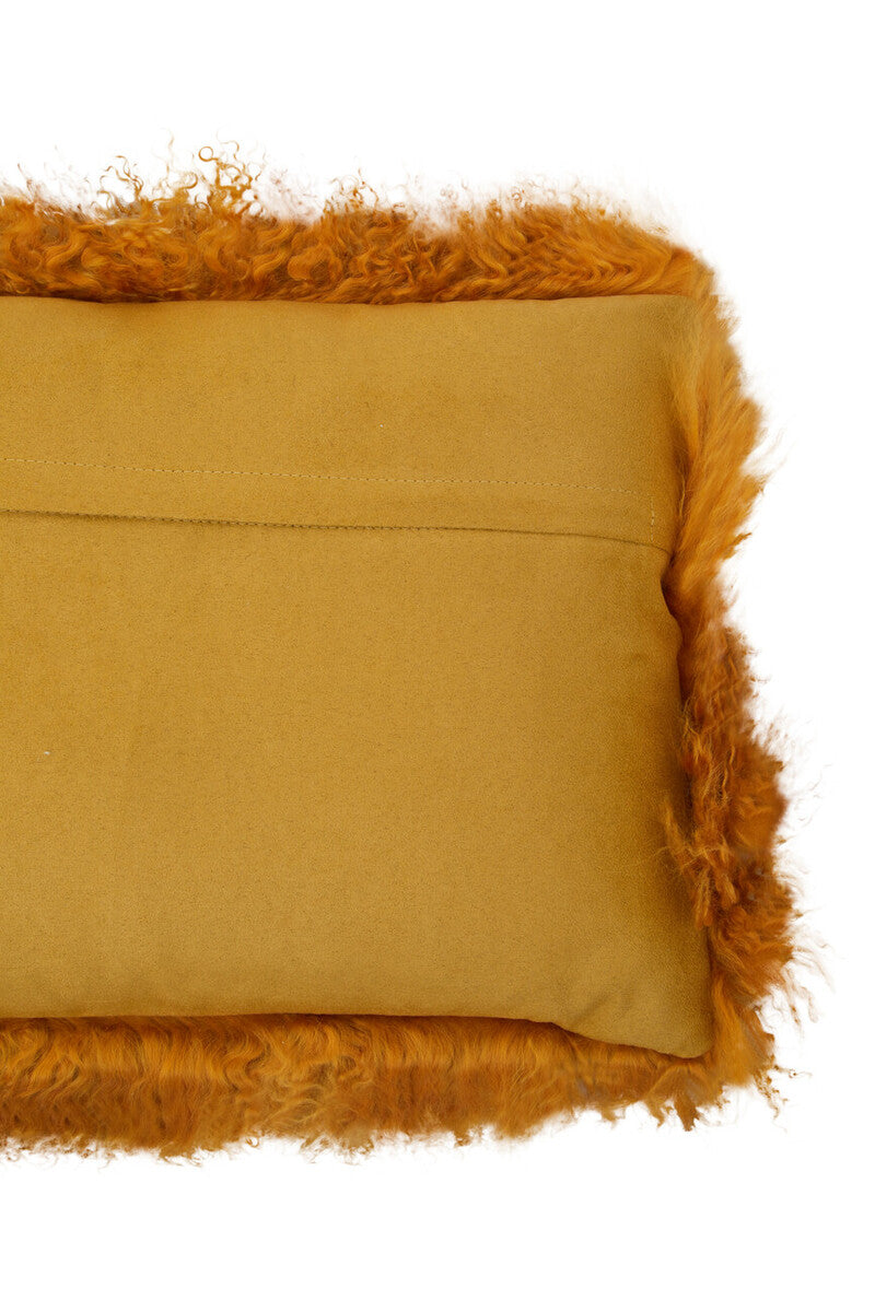 Bosie Real Mongolian Fur Ochre Rectangular Cushion
