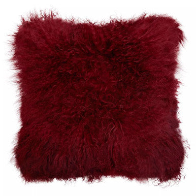 Bosie Real Fur Maroon Square Cushion | Mongolian