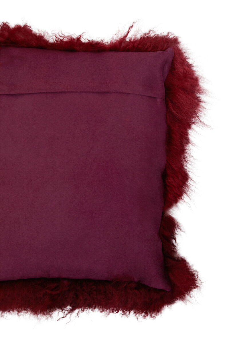 Bosie Real Fur Maroon Square Cushion | Mongolian