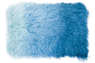 Bosie Real Fur Blue Ombre Rectangular Cushion | Mongolian
