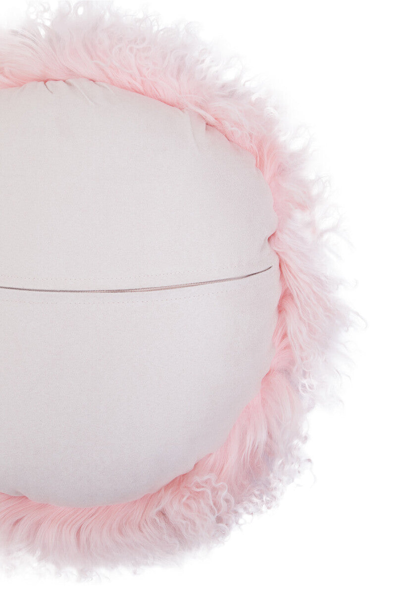 Bosie Real Fur Pink Round Cushion | Mongolian
