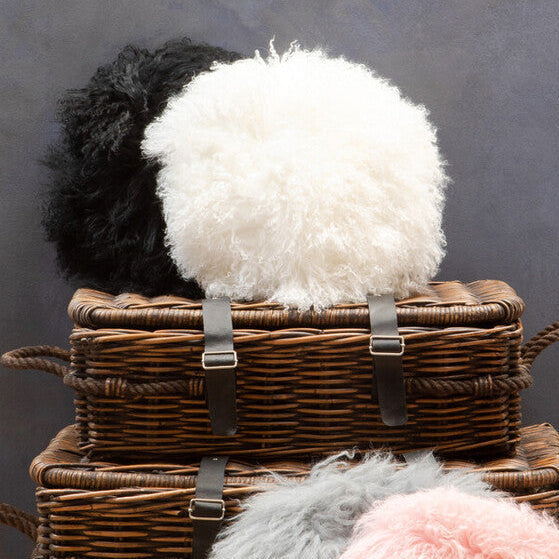 Bosie Real Fur White Round Cushion | Mongolian