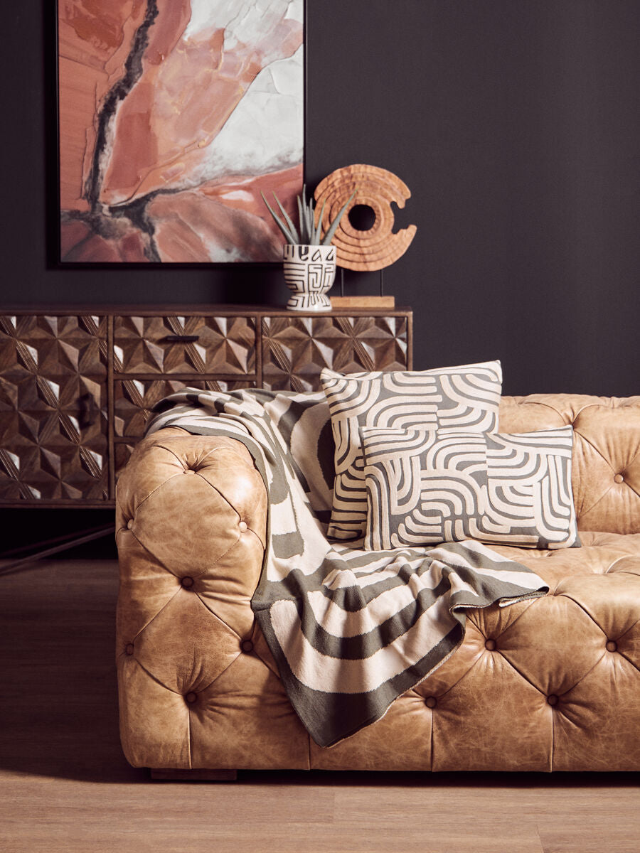 Natural and Green Rectangular Cushion | Bosie Ozella