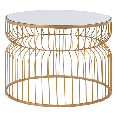Round Gold Wireframe Side Table with Mirrored Top, Avantis