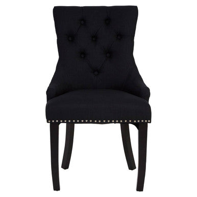 Black Linen Studded Dining Chair | Kensington Townhouse