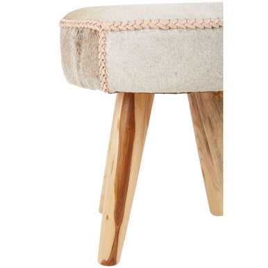 Kendari Cream and Natural Hair on Leather Stool with Patchwork Design