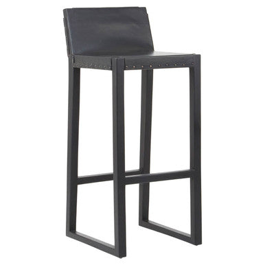 Black Leather and Teak Wood Bar Chair | Kendari