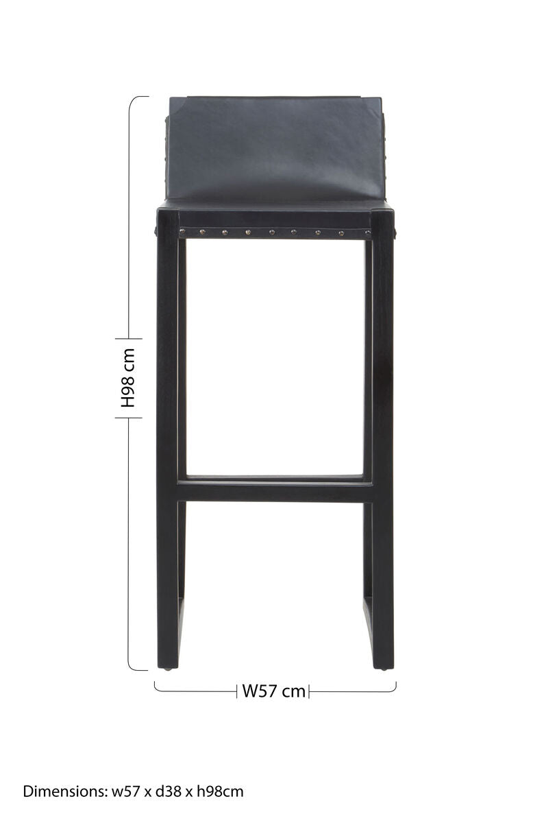 Black Leather and Teak Wood Bar Chair | Kendari