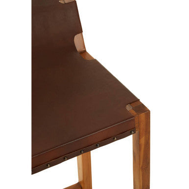 Brown Leather Bar Chair with Teak Wood Frame | Kendari