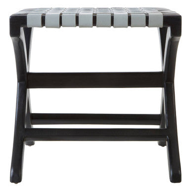 Kendari Grey Genuine Leather Stool with Wood Frame