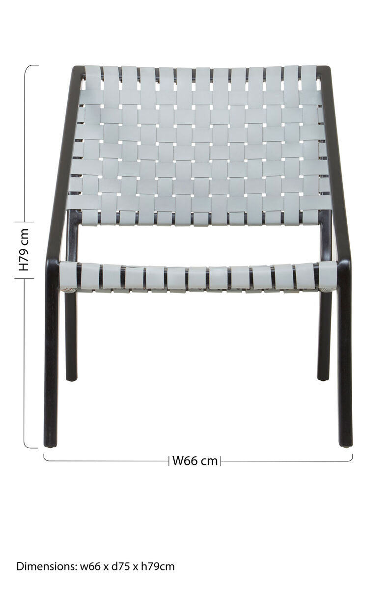 Kendari Grey Leather Woven Chair with Wood Frame