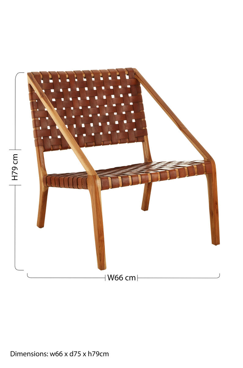 Kendari Tan Woven Leather Chair with Wood Frame