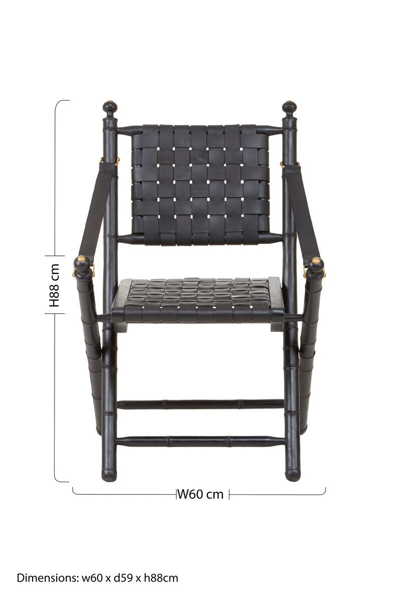 Kendari Black Strapped Leather Chair with Wood Frame