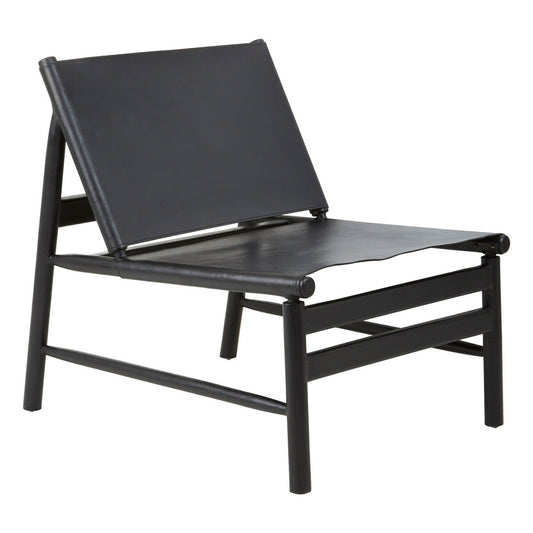 Kendari Black Genuine Leather Sling Chair with Wood Frame