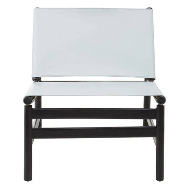 Kendari Grey Leather Sling Chair with Wood Frame