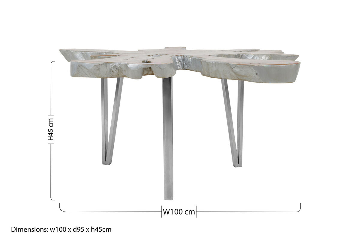 Silver Teak Wood Star Top Coffee Table with Steel Legs | Surak