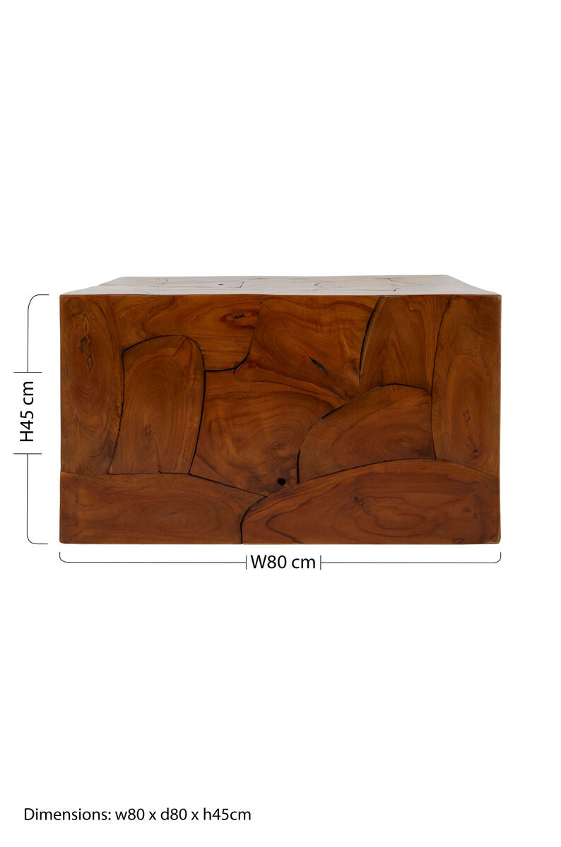 Brown Teak Wood Cuboid Coffee Table, Surak