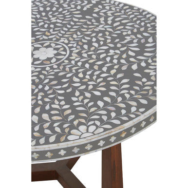 Black and White Mother of Pearl Design Top Round Coffee Table with Wood Base | Fusion
