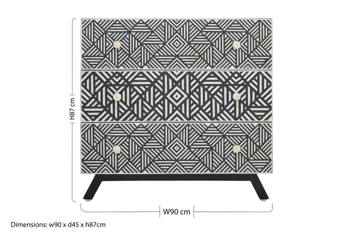 Black and Mother of Pearl Chest of 3 Drawers | Fusion