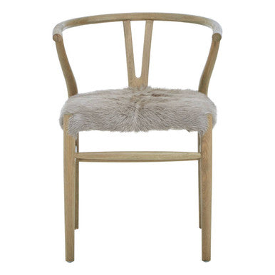 Natural Oak Wood and Grey Fur Dining Chair | Hazel