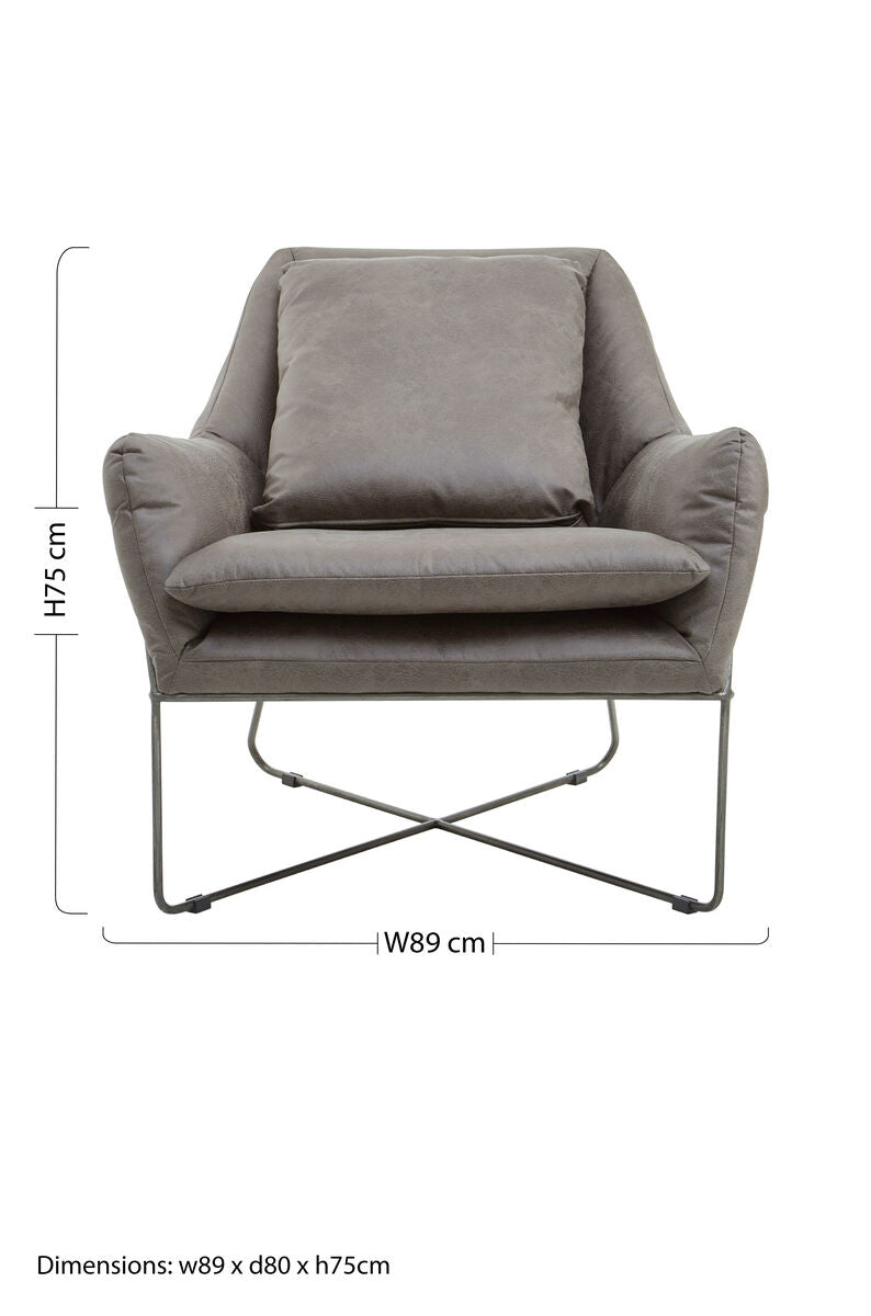 Hugo Grey Faux Leather Chair with Black Metal Frame