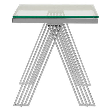Clear Glass Top End Table with Silver Finish Stainless Steel Slim Lines Frame | Piermount