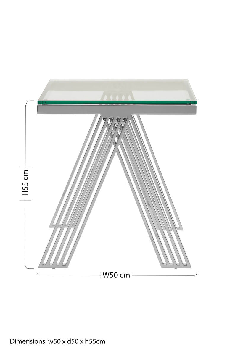 Clear Glass Top End Table with Silver Finish Stainless Steel Slim Lines Frame | Piermount