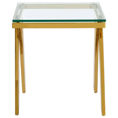 Clear Glass Top End Table with Gold Finish Stainless Steel Slim Lines Frame | Piermount