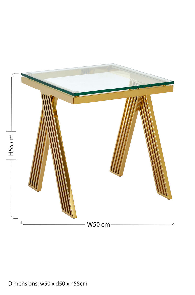 Clear Glass Top End Table with Gold Finish Stainless Steel Slim Lines Frame | Piermount