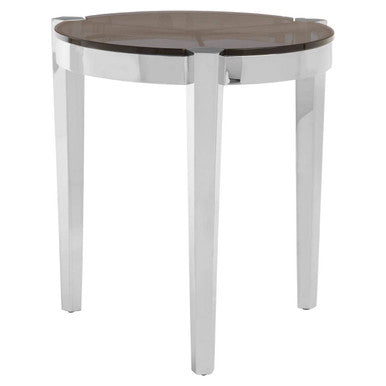 Round End Table with Smoky Grey Glass Top | Piermount