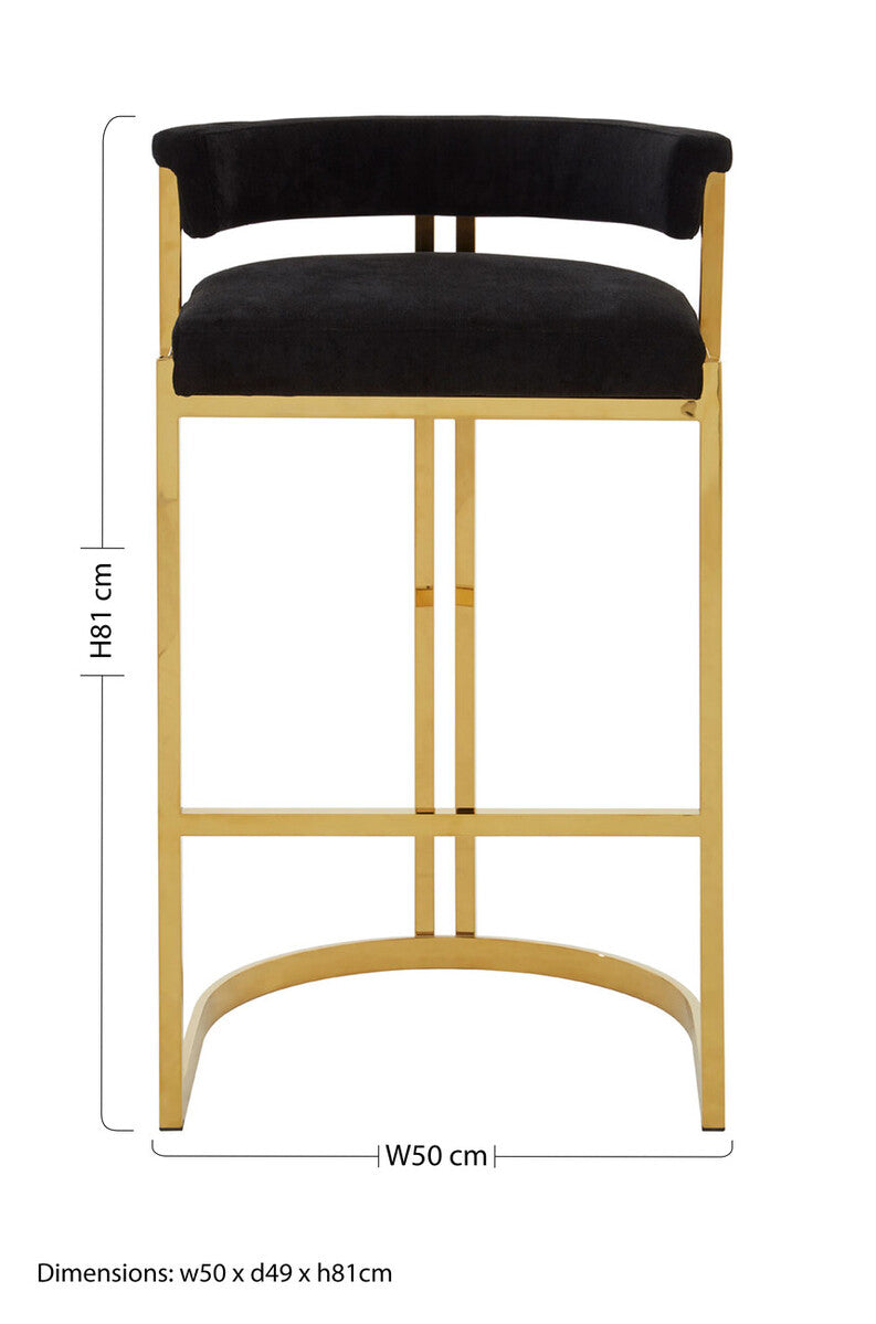 Piermount Black Velvet And Gold Bar Stool