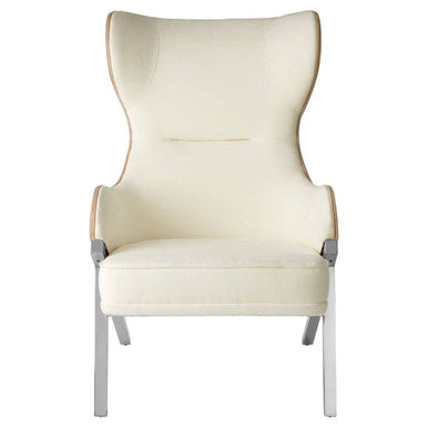 Piermount Ivory Wood and Metal Wingback Chair with Silver Finish Legs