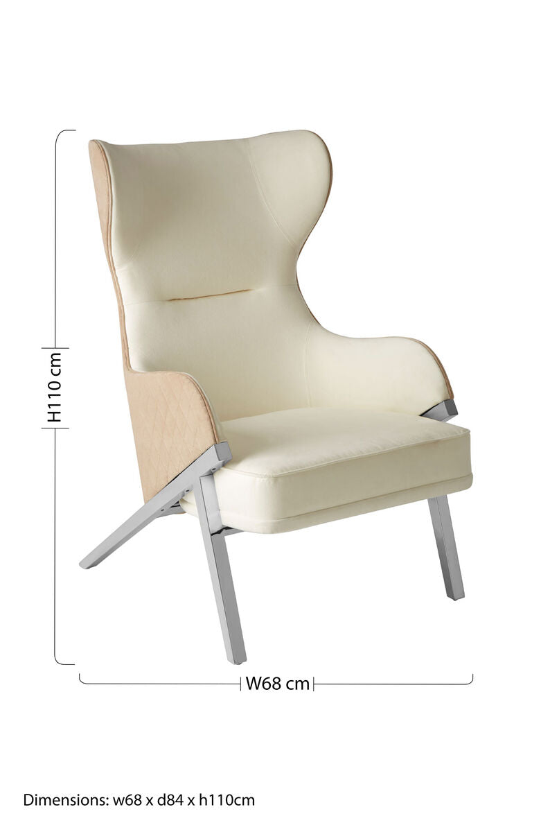 Piermount Ivory Wood and Metal Wingback Chair with Silver Finish Legs