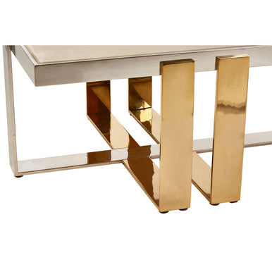 Rectangular Frosted Glass Coffee Table in Gold and Silver Finish Frame | Demas