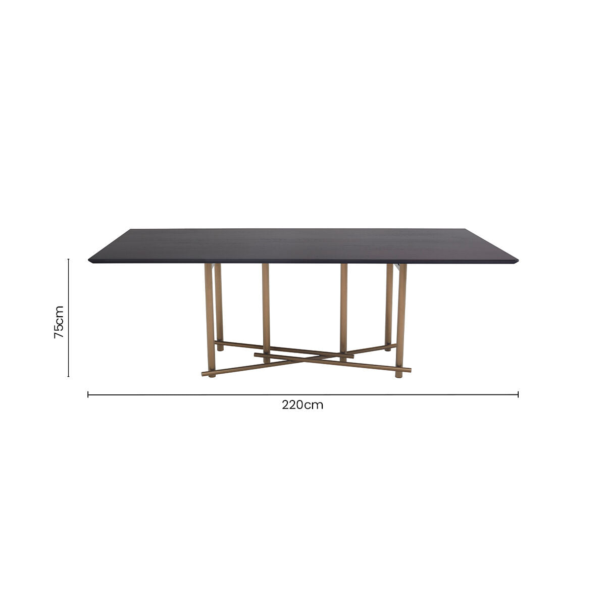 Black Engineered Wood Top Dining Table with Brushed Brass Legs | Delta