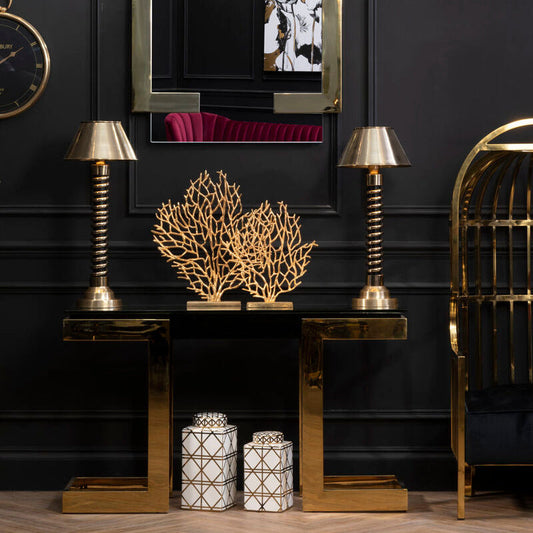 Gold Finish Base Console Table with Clear Glass Top, Deana