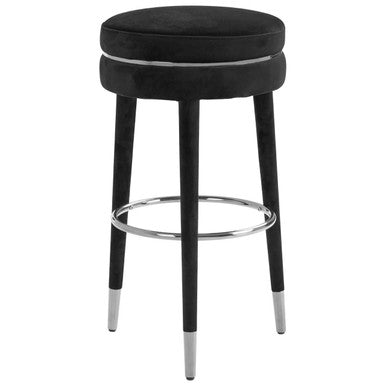 Grey Velvet Bar Stool with Rubberwood Legs | Manhattan