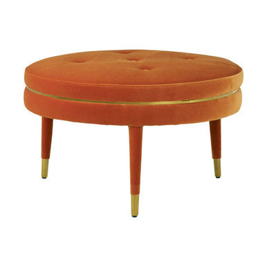 Manhattan Orange Velvet Footstool with Button Tufting