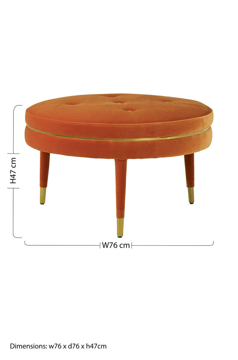 Manhattan Orange Velvet Footstool with Button Tufting