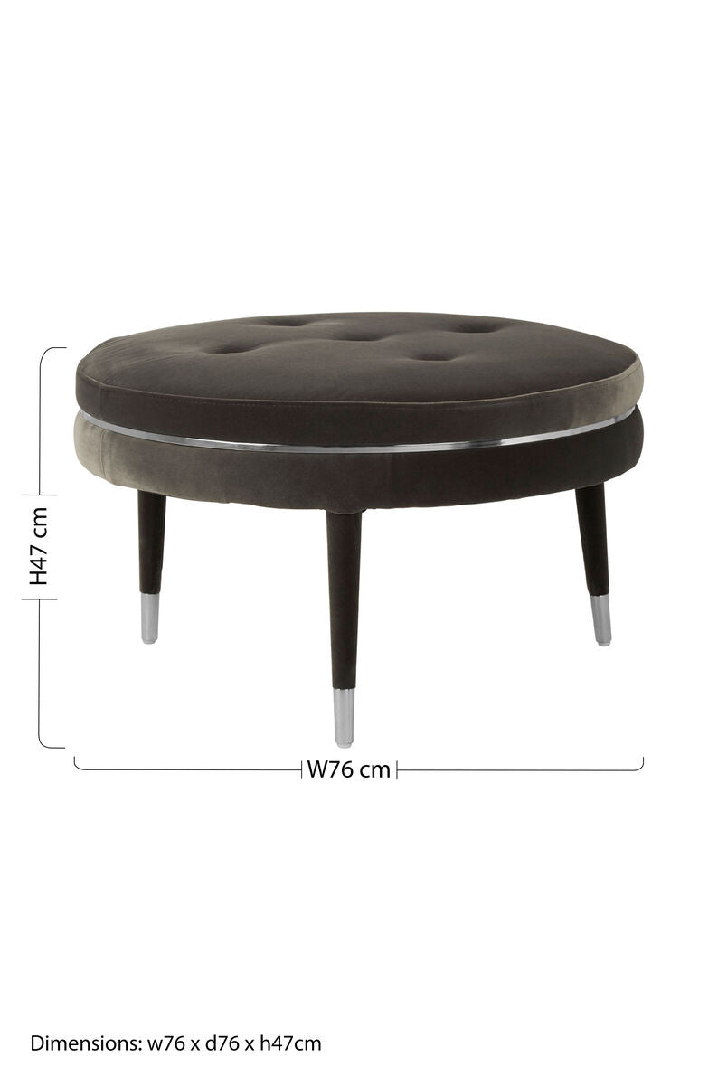 Manhattan Grey Velvet Footstool with Button Tufting
