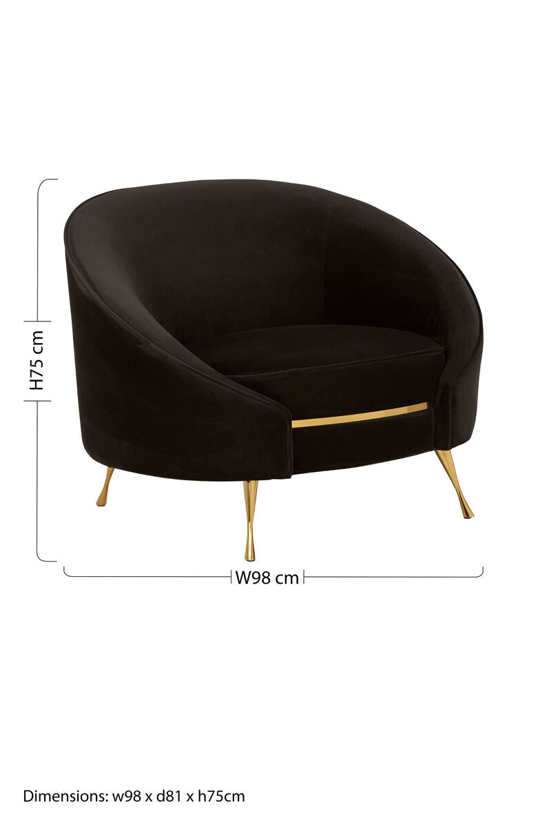Manhattan Black Velvet Cocoon Chair with Gold Finish Legs