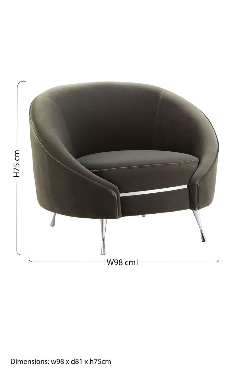 Manhattan Grey Velvet Cocoon Chair with Silver Finish Legs