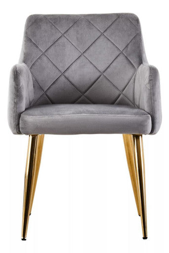 Mink Velvet Quilted Dining Chair with Gold Finish Legs | Tamzin