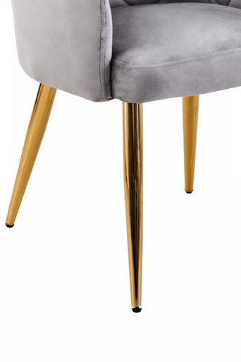 Mink Velvet Quilted Dining Chair with Gold Finish Legs | Tamzin